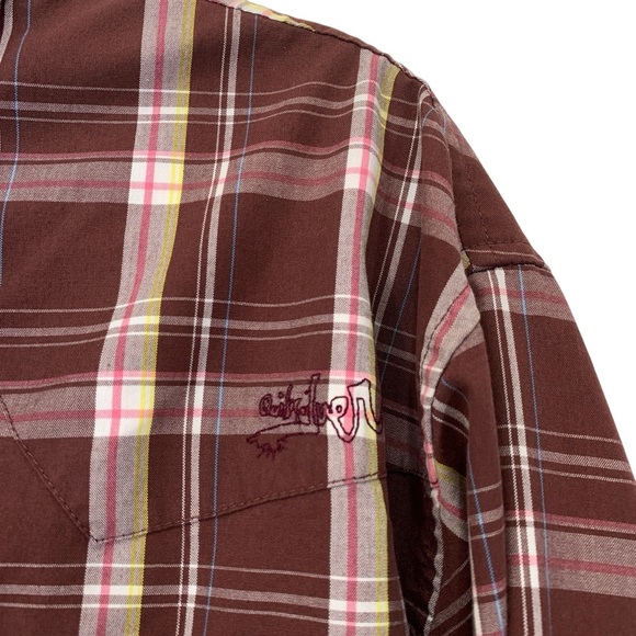 Quicksilver Western Shirt Mens XL Brown Plaid Button Down Pearl Snap Buttons Y2K - Picture 6 of 11